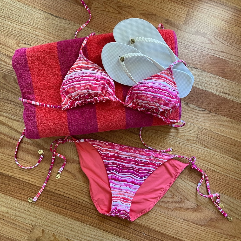 Tommy Bahama Paradise Coral Rainbow Reversible String Bikini SET Size S/P